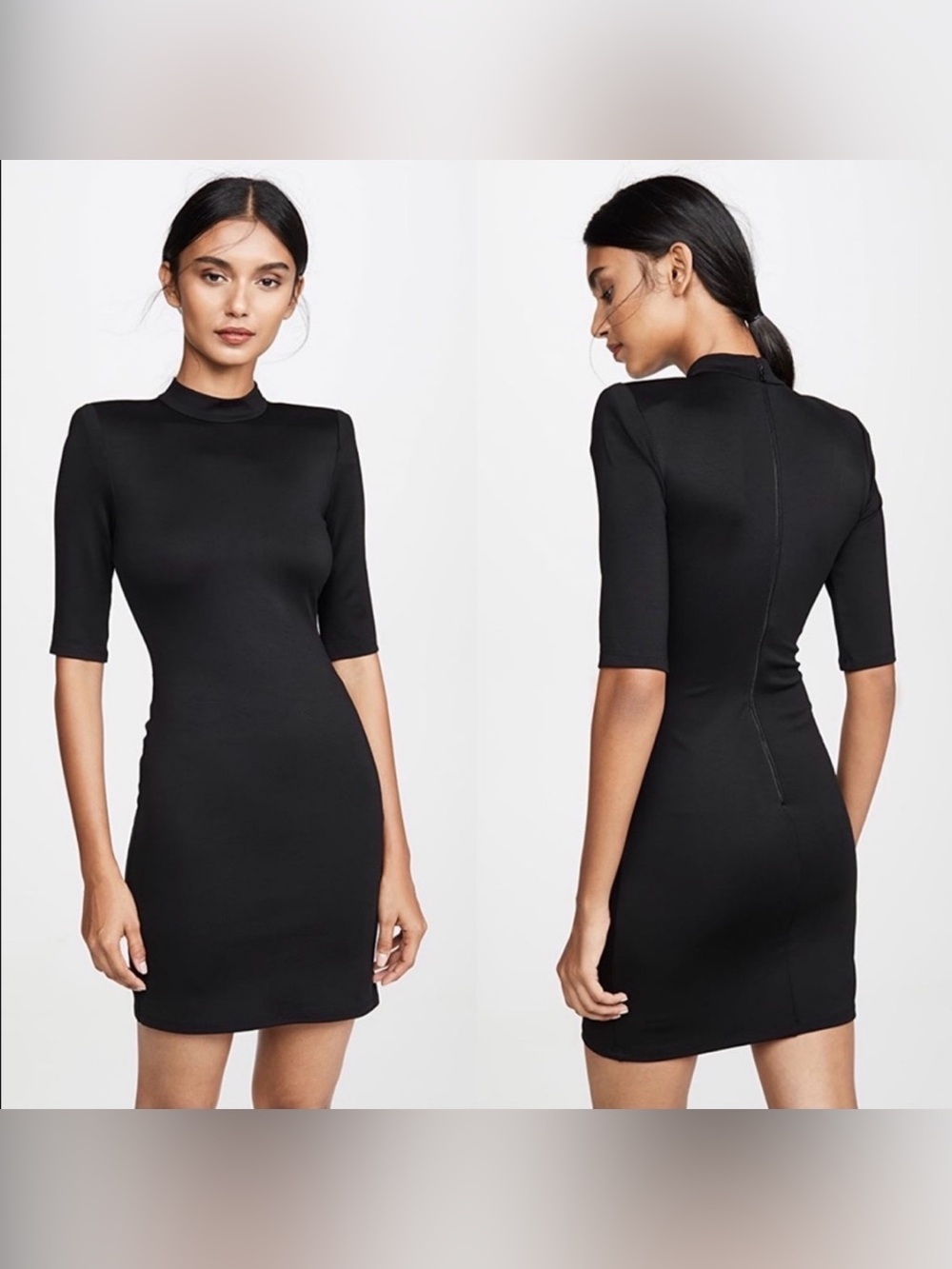 Alice + Olivia Inka Mock-neck Elbow-sleeve Strong-shoulder Mini Dress In Black